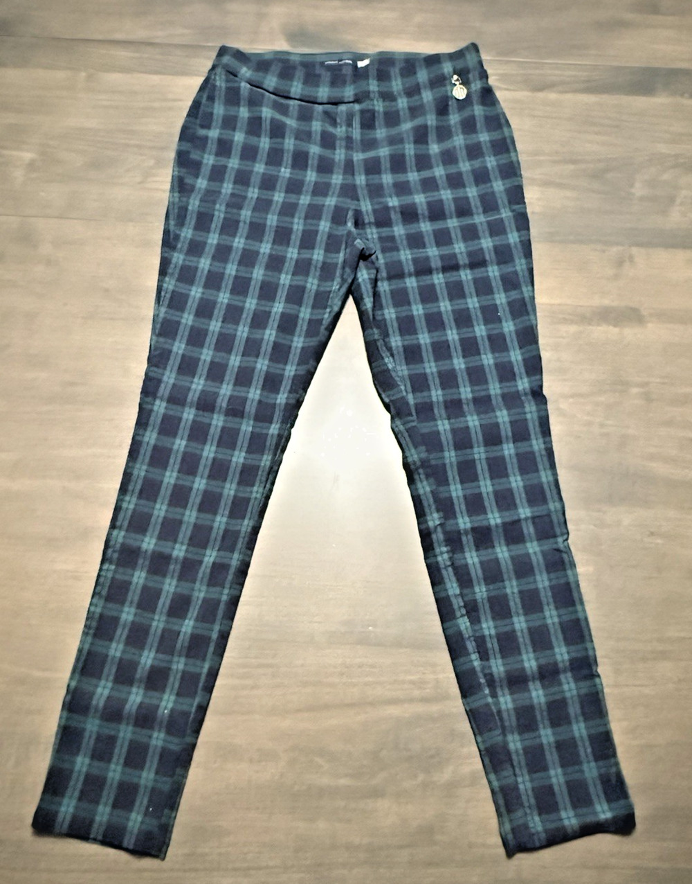 Tommy Hilfiger Women's Green/Blue Plaid Pull-On Mid-Rise Pants Size 10